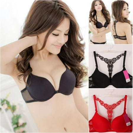 

Women Front Closure Lace Racer Back Push Up Seamless Bra Fastening Closure Y-shape Racerback Lace Bra Bralette