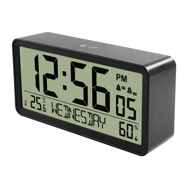 Temperature LCD Digital Alarm Clock Battery Operated Desk Electronic Small Clock with Indoor Temperature Humdity Date Backlight Snooze Function for Home Bedroom Bedside Desk