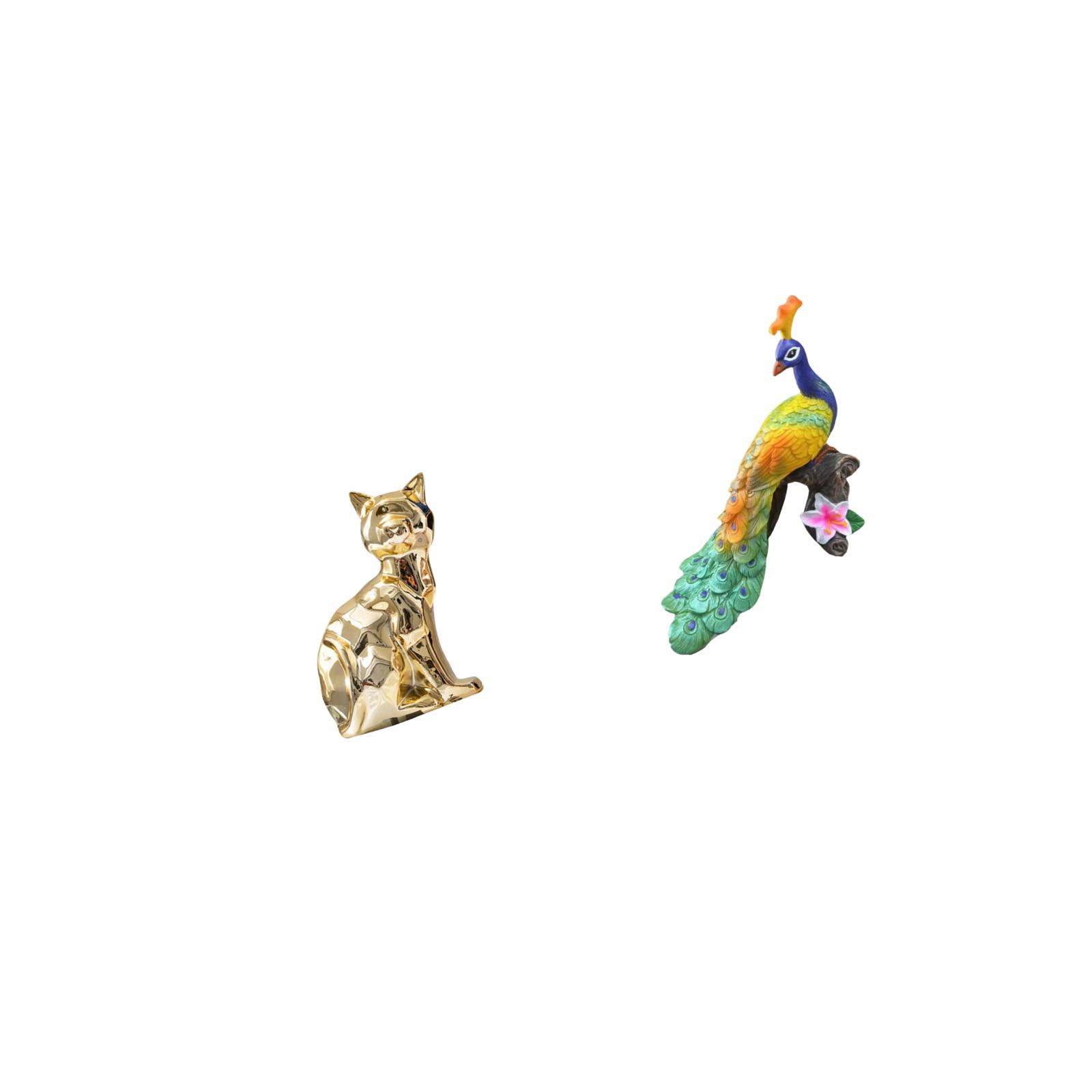 Dualoai Cat Peacock Statue Decorative Figurine Animal Sculpture Art Craft Ornament for Fireplace Garden Home Decoration Yard