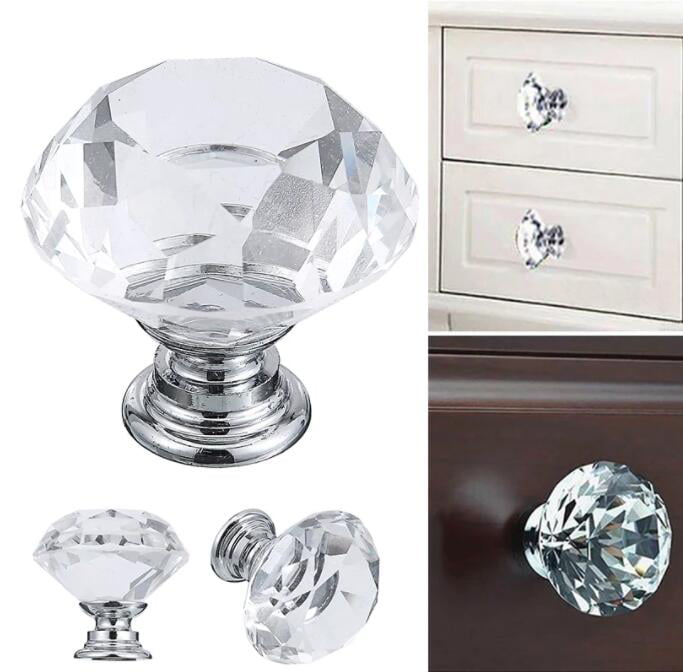 2/4Pcs Crystal Glass Handles Diamond Door Drawer Cabinet Home Pull Knobs 30mm