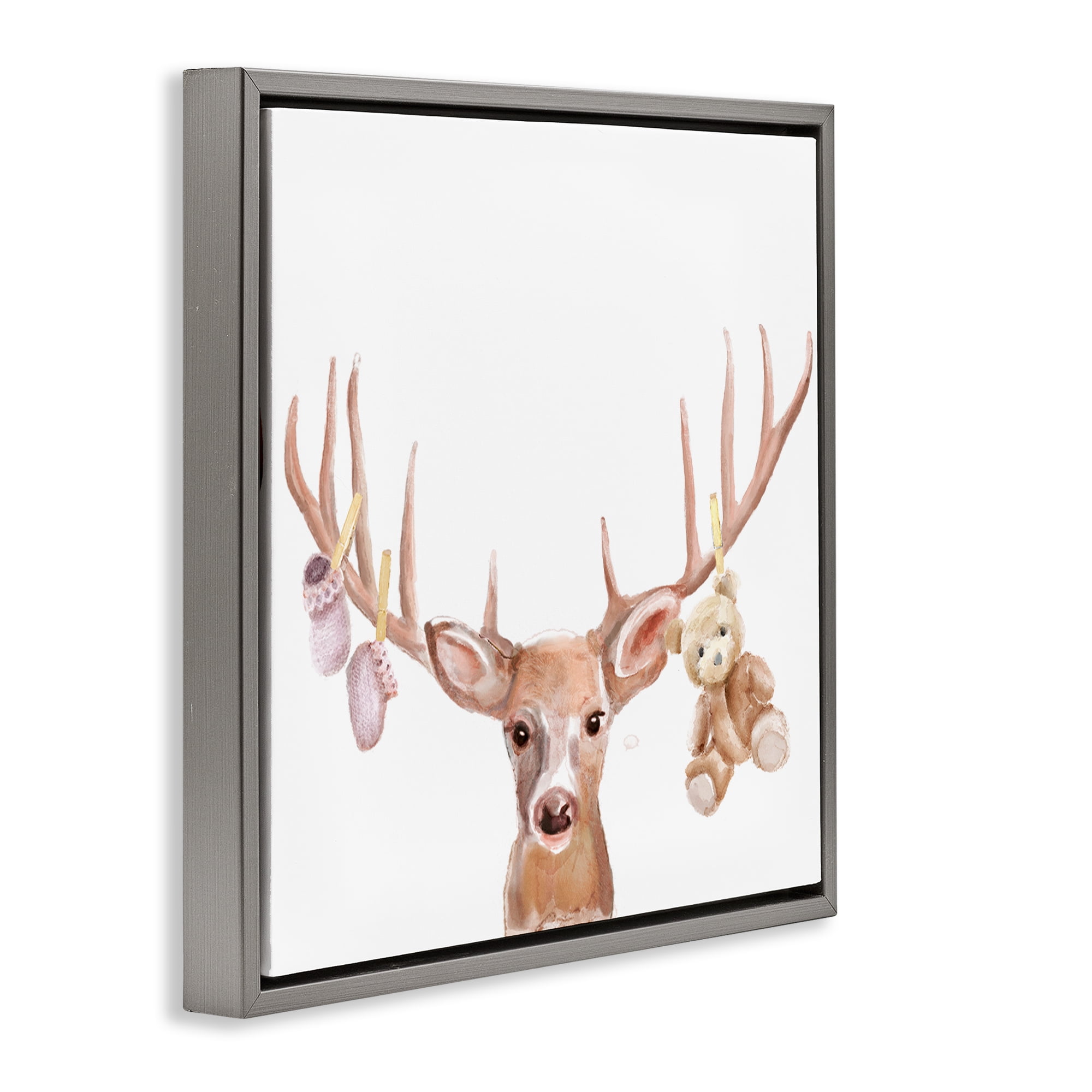 Stupell Industries Baby Girl Deer Antlers Gray Framed Floater Canvas Wall Art, design by Ali Lynne
