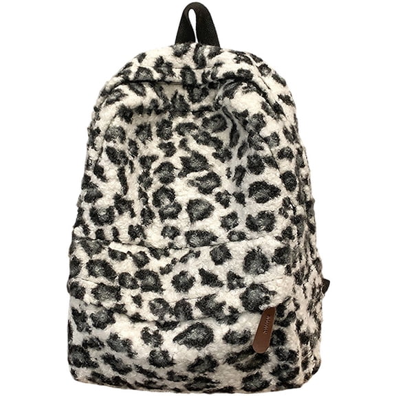 Hsqqdc Y2K Plush Leopard Print Backpack Large Capacity College Casual Shoulder Bag