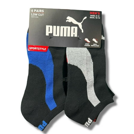 PUMA SOCKS MEN'S - LOW CUT - PIPE 253 - BLUE GREY - LARGE (10-13) PACK 6 XX