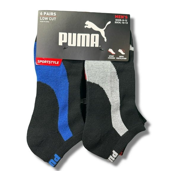 PUMA SOCKS MEN'S - LOW CUT - PIPE 253 - BLUE GREY - LARGE (10-13) PACK 6 XX