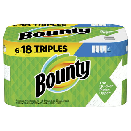 Bounty Select-A-Size Paper Towels, White, 6 Triple Rolls = 18 Regular