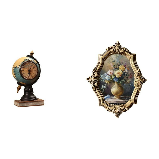 Figura de escritorio,Reloj de mesa con figura de globo terráqueo,decoración para oficina y hogar,Reloj de escritorio,figura decorativa,decoración para el hogar,Marco de fotos,Marco de fotos