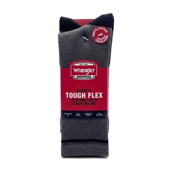 Wrangler Comfort Compression Crew Socks for Men, Size 6-12, Gray, 3 Pairs