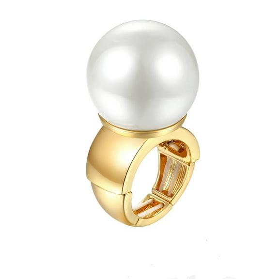 Gold Adjustable Cocktail Pearl Ring Woman's Costume Hip Hop Night Out Party Jewelry