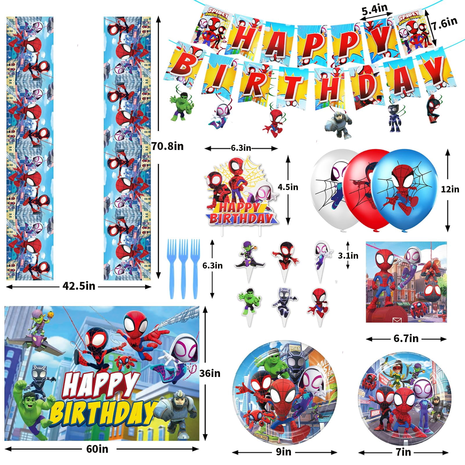 119 hero birthday party decorations, banners, background posters, card inserts, banners, balloons, tablecloths, plates, napkins, forks, cake hats, birthday party decorations