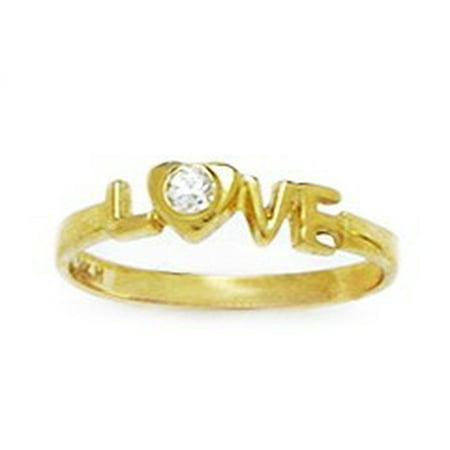 Gold Love Ring - 14k Yellow Gold Cubic Zirconia Size 3 Love Childrens Baby Ring
