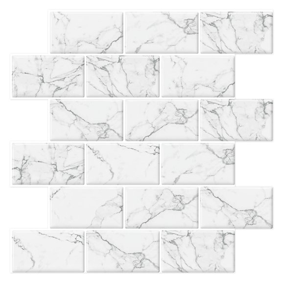 White Grey Marble Subway Back Splash Tile