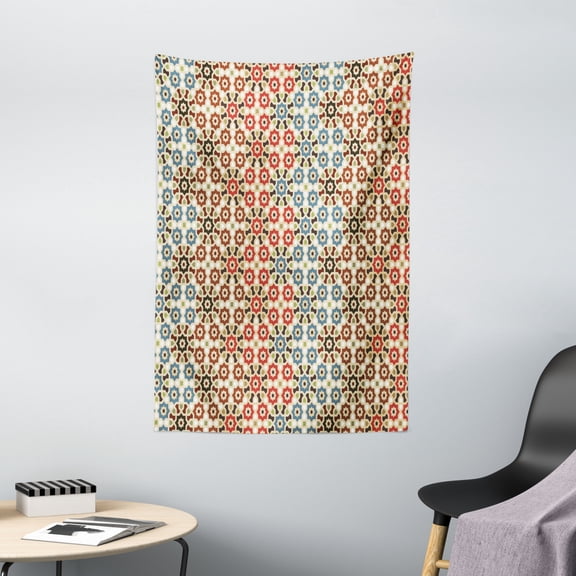 Abstract Tapestry, Vector Seamless Islamic Pattern with Ethnic Motifs Decorations for Home Print, Wall Hanging for Bedroom Living Room Dorm Decor, 40W X 60L Inches, Brown and Beige, by Ambesonne