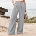 thumbnail image 2 of vigerkar Womens Casual Wide Leg Pants High Waisted Button Decor Loose Straight Long Trousers Dressy Palazzo Pant with Pockets Grey, M, 2 of 6