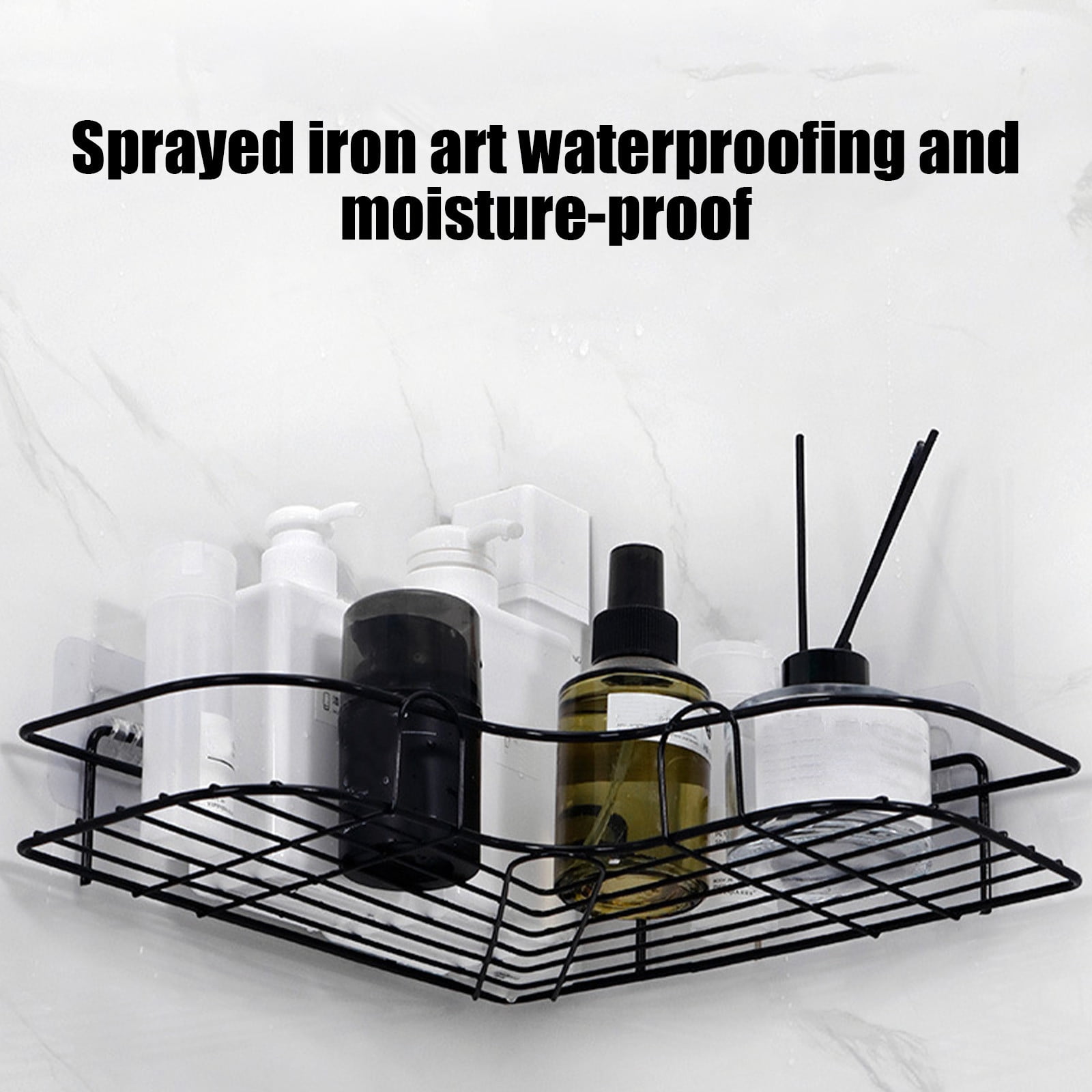 COM1950s Adhesive Shower Caddy Corner Shelf,Hanging Bathroom Shelves Wall Mounted Shower Shelf,Non-Drilling Floating Shelf for Bathroom Organizer/Kitchen/Shower Organizer (1 Pack,Black)