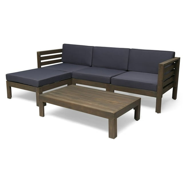 Noble House Cambridge Outdoor 5-Pc Acacia Wood Sofa Set Gray and Dark Gray