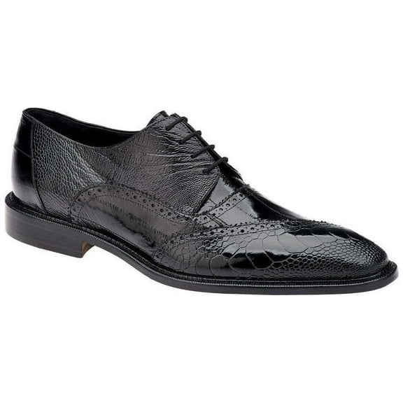 Men's Belvedere Nino Shoes Black Ostrich Eel leg Genuine Leather Lace Up OB4
