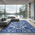 thumbnail image 2 of ODIKA 6'x9' Washable Area Rug Porcelain Toile With Pagoda Lattice Border Chinoiserie Floral Refined Structured for Queen Size Bedroom, Under Bed, Master Suite, Easy Care, Non-Shedding, 2 of 7