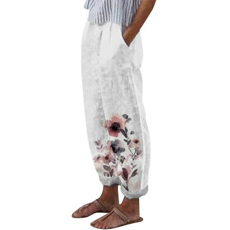 

Palazzo Pants For Women Women s Casual Long Pajama Lounge Pants Drawstring Sleepwear-Print Design(M White)