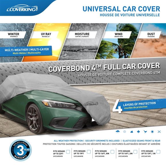 Coverking Car Cover UVCCAR3N98 Coverbond 4; Fits Sedans Up To 16 Foot 8 Inch Length; All Weather Protection; Gray; Polypropylene; Without Antenna Pocket; Without Mirror Pockets; Lockable