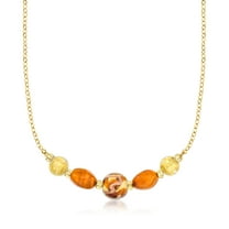 Ross-Simons Italian Brown and Orange Murano Glass Bead Necklace in 18kt Gold Over Sterling, Women's, Adult