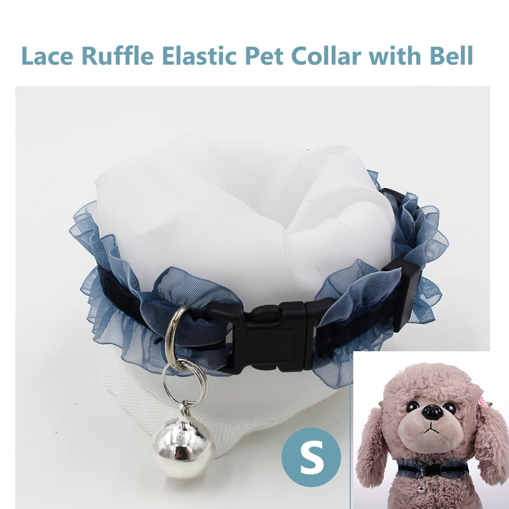 Pet Collar Lace Ruffle Elastic Collar with Bell Adjustable Cat Collar Soft Fabric Neck Strap