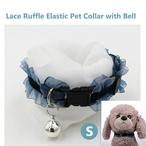 Pet Collar Lace Ruffle Elastic Collar with Bell Adjustable Cat Collar Soft Fabric Neck Strap