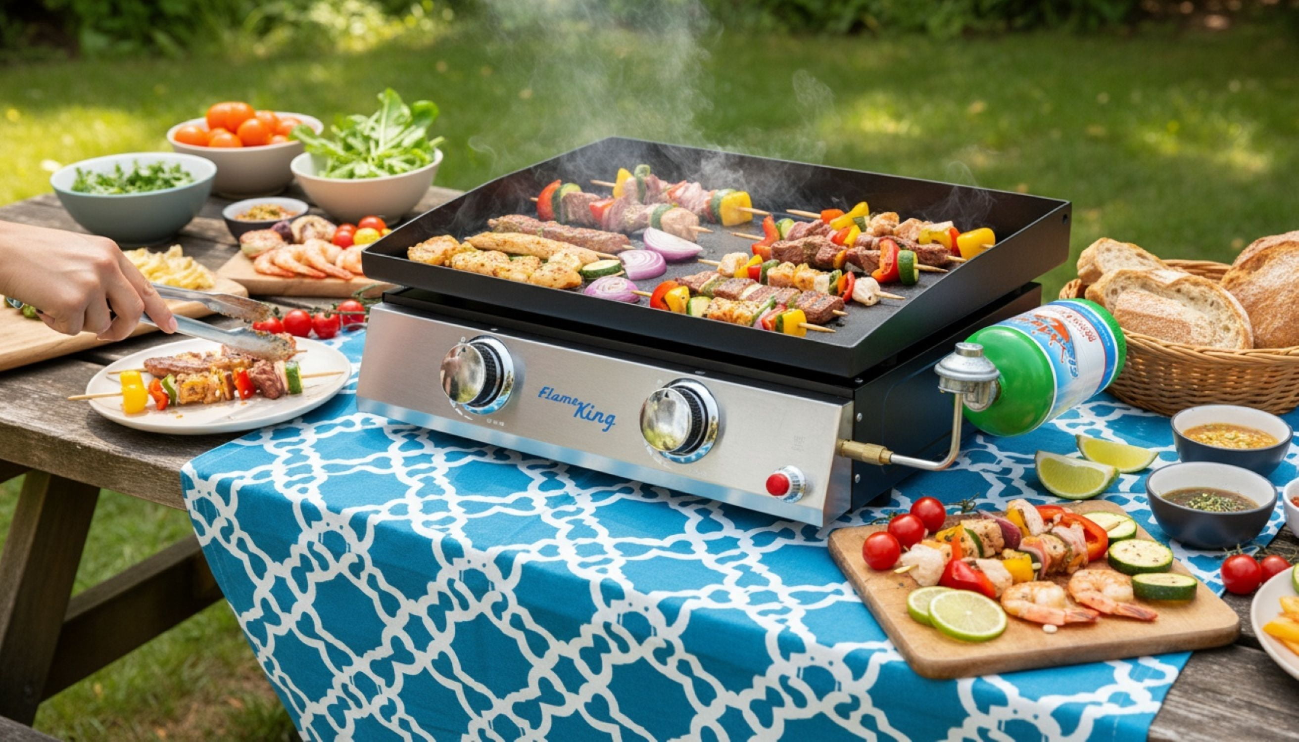 Flame King 2-Burner Propane FlatTop Tabletop Cast Iron Grill Griddle for Outdoor Cooking