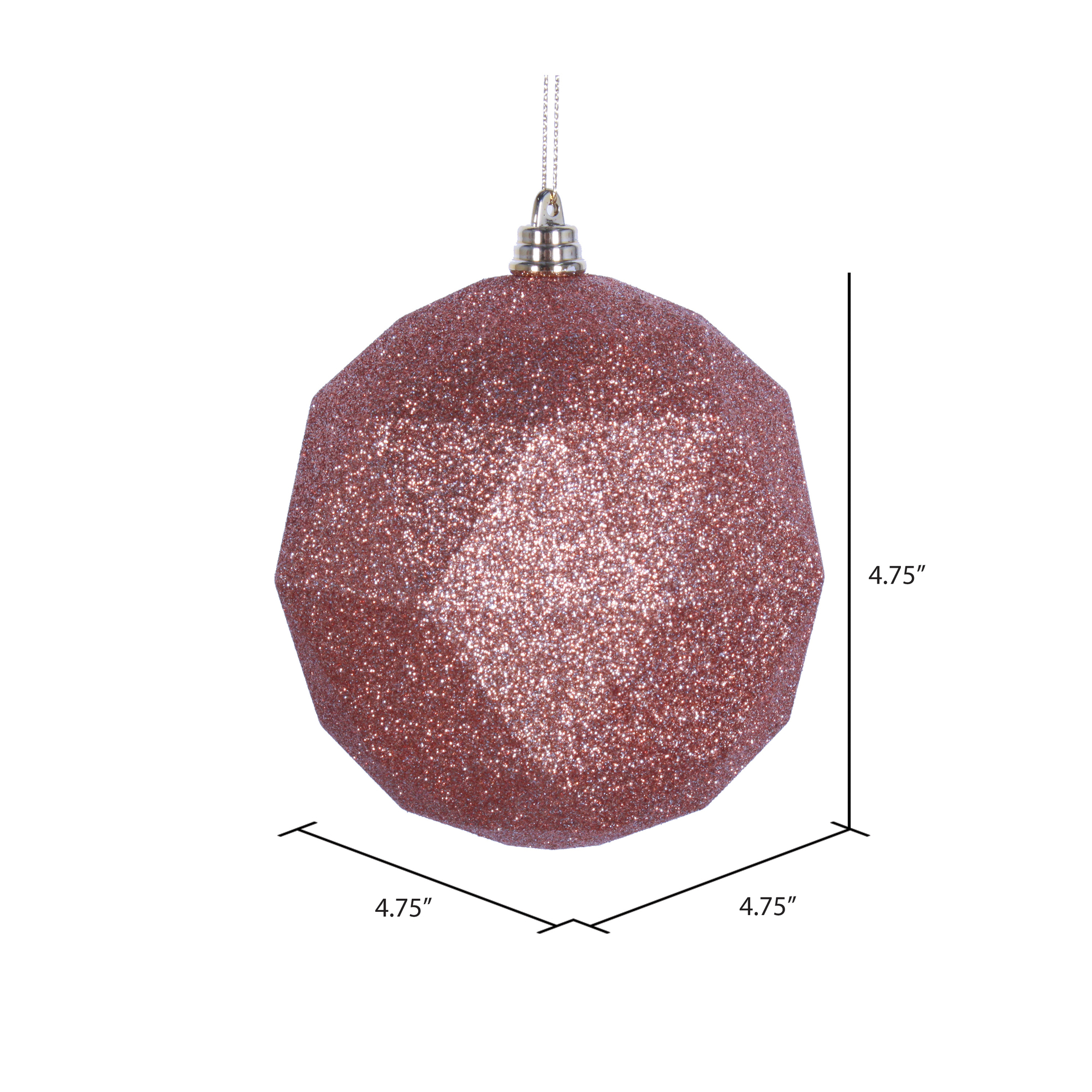 Vickerman 4.75" Rose Gold Glitter Geometric Ball Ornament, 4 per bag