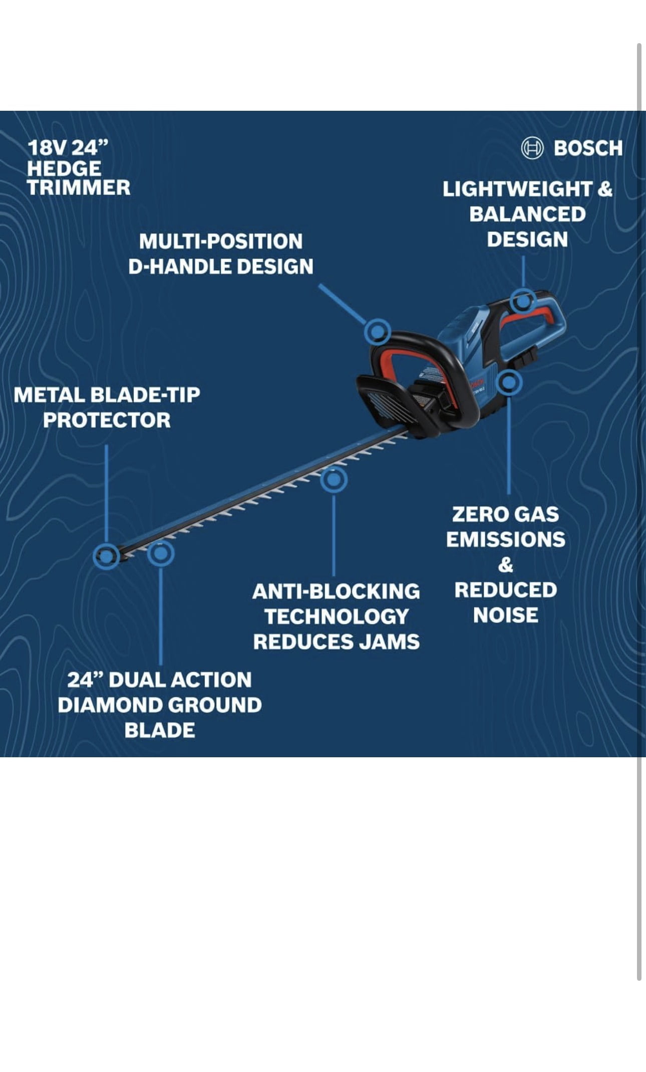 Bosch 18V 24 Inch Hedge Trimmer (Bare Tool)
