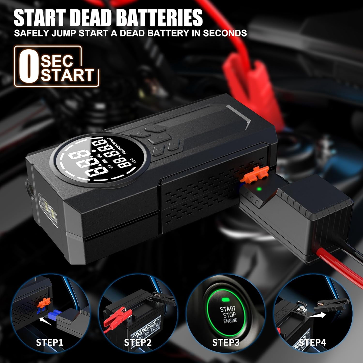 J&N Car Battery Jump Starter JN088D, 2000A, 12V, 8400 mAh, 30 cm Cable