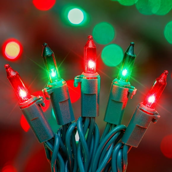 Luces navideñas HeyFuni, rojas y verdes, 50 unidades, 13 pies, interiores y exteriores