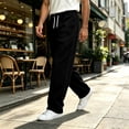 thumbnail image 5 of Fsgntruao Sweatpants for Men Wide-Leg Drawstring Elastic Waist Solid Color Casual Loose with Pocket Athletic Trousers Black,XL, 5 of 6