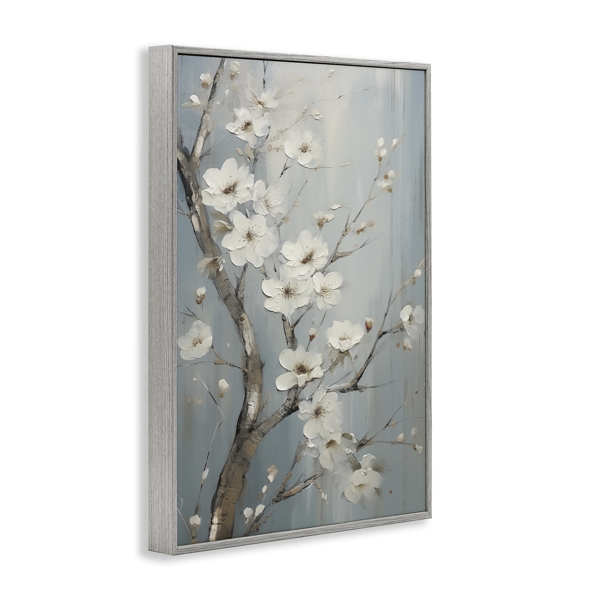 Stupell Industries White Cherry Blossoms Botanical & Floral Painting Gray Framed Art Print Wall Art, 16 x 24