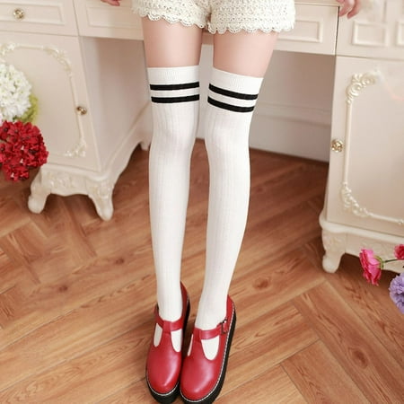 

2pcs Fashion Women High Striped Over Knee Long Socks Stockings Tube Soccer Football