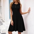 thumbnail image 6 of Admvng Women's Dresses Ribbed Knit Round Neck Sleeveless Button Detail A-line Casual Summer Everyday Dress, 6 of 6