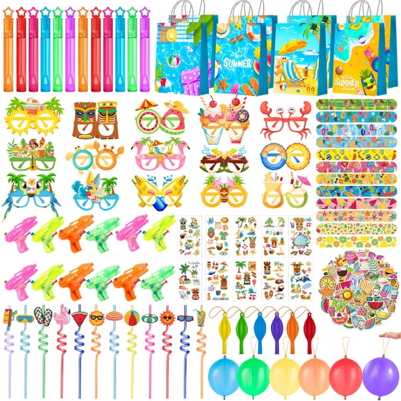 Pool Beach Party Favors, 150pcs Pool Birthday Party Decorations Set Including Pool Goodie Bag Wands Slap Bands Paper Glasses Straws etc Pool Birthday Party Favors Supplies