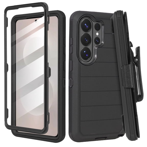 6goodeals Compatible for Samsung Galaxy S26 Ultra Rugged Protective Case with Belt Clip Holster and Built-In Screen Protector Stripe