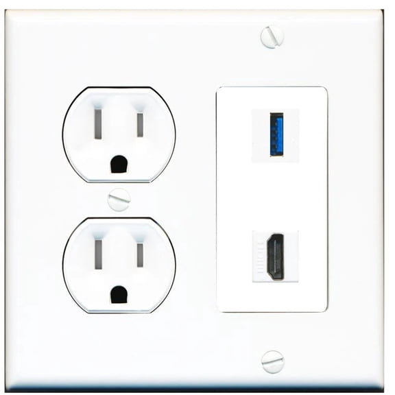 Ultra Spec Cables 1 Port USB 3.0 A-A HDMI Wall Plate w/Tamper Resistant Power Outlet