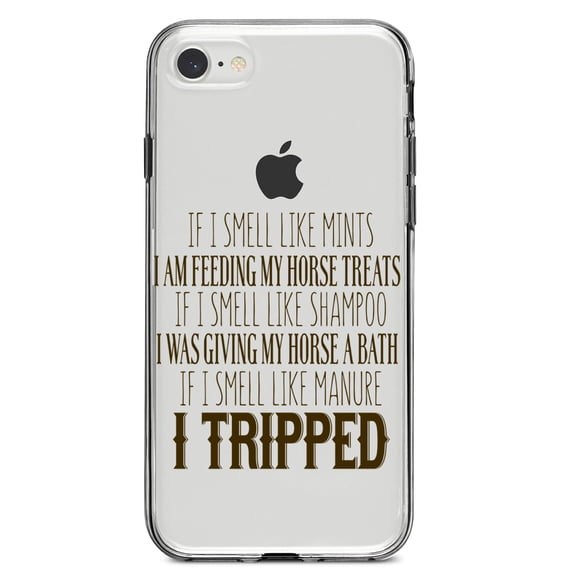 DistinctInk Clear Shockproof Hybrid Case for iPhone 7 8 SE (2020 Model) 4.7" Screen TPU Bumper Acrylic Back Tempered Glass Screen Protector - Smell Like Horse Treats, Shampoo, Manure