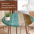 thumbnail image 5 of Round Table Cover 36-44 Inch Teal Green Brown Waterproof Reusable Table Cloth Round Fitted Vinyl Tablecloth with Elastic Edged for Parties Outdoors, Vintage Farmhouse Art Wooden Retro, 5 of 9