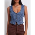 thumbnail image 3 of Elippeo Women Denim Vest Sleeveless V Neck Button Vest Outwear Gilet with Pockets for Casual Street, 3 of 9