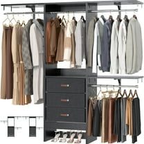 iSunirm 5FT Small Closet System with 3 Fabric Drawers, Walk In Clothes Organizer System With 3 Adjustable Shelves, Heavy Duty Closet Rack, Garment Rack for Bedroom, Black