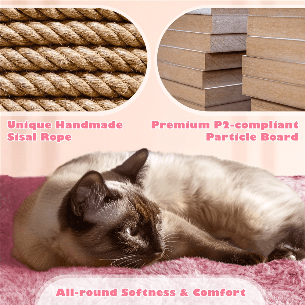 Alden Design 62" Double Condos Cat Tree and Scratching Post Tower, Pink