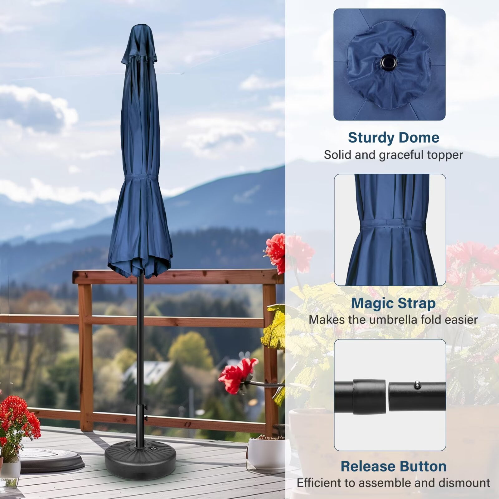 Simple Deluxe 7.5ft Patio Umbrella Outdoor Table Market Yard Umbrella with Push Button Tilt and Crank Lift, 6 Heavy-Duty Ribs for Patio, Garden and Deck Use, Blue, 2-Pack