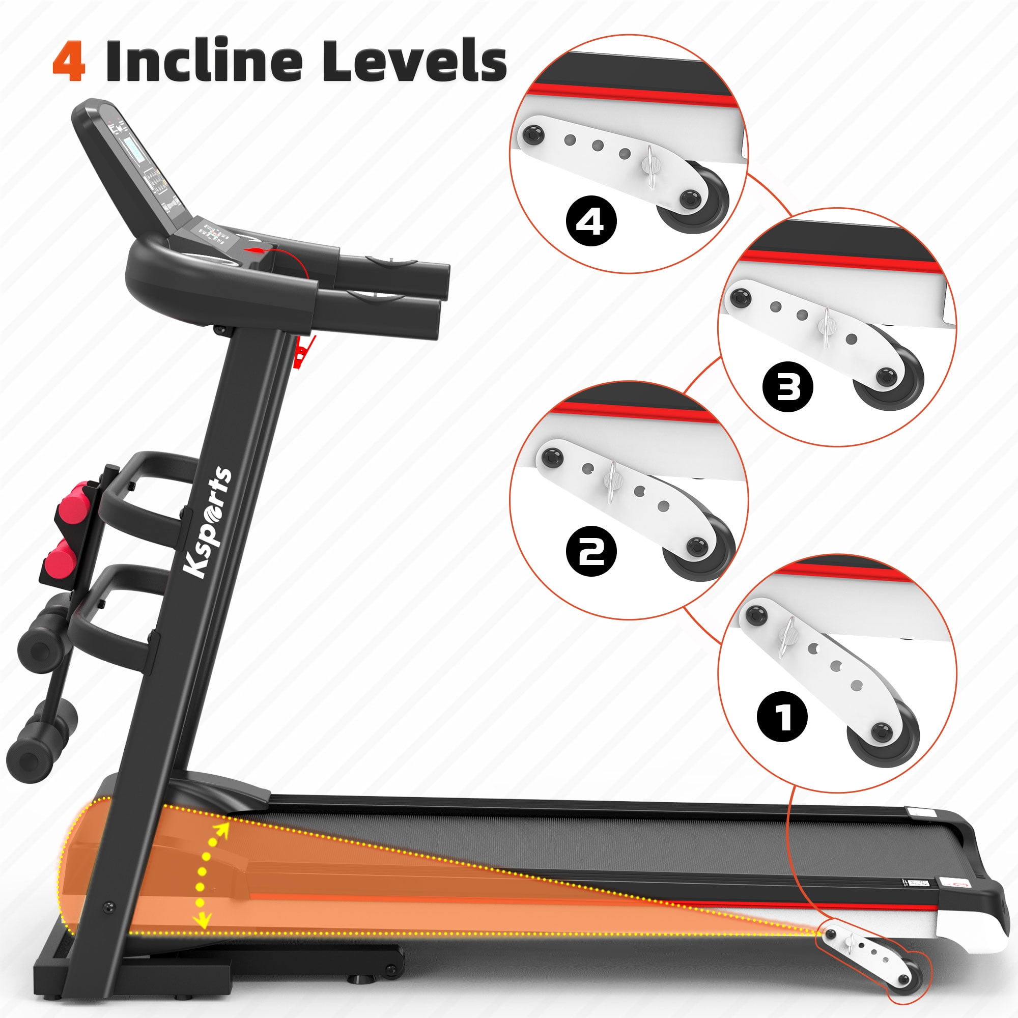 Ksports Electric Treadmill Bundle with Rack, Mat, and Dumb Bells, Black
