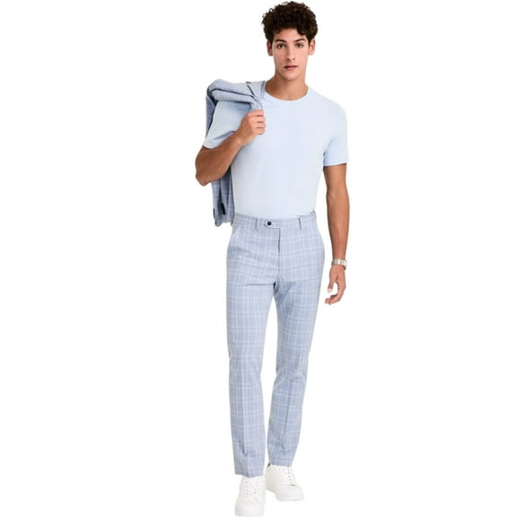 Alfani Mens Slim fit Dress Pants 34 / 32 Light Blue Plaid