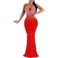 thumbnail image 1 of XINQIHANG Robe Moulante Sexy Élégante pour Femmes avec Strass, Robe de Soirée Longue, 1 of 3