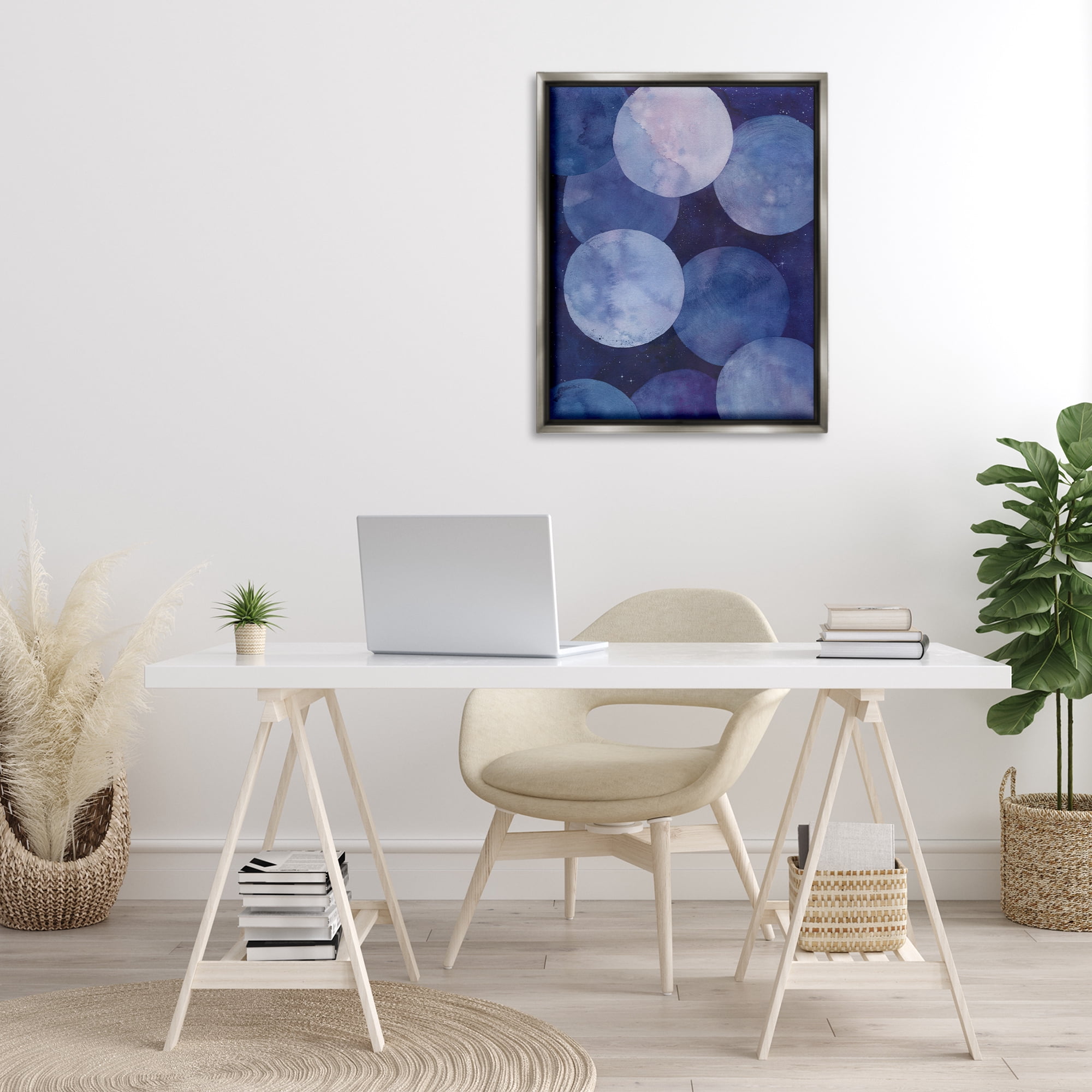 Stupell Industries Purple Circular Shapes Abstract Painting Gray Floater Framed Canvas Art Print Wall Art, 25 x 31
