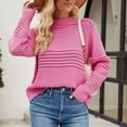 thumbnail image 2 of UTSJKR Women's Pit Striped Knit Sweaters Elegant Solid Crew Neck Pullover Tops Casual Loose Hollow out Jumper Knitwear Fall Winter Long Sleeve Sweaters 2024 Fashion Clothing Hot Pink S, 2 of 9