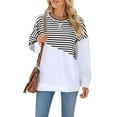 thumbnail image 2 of Deago Women Striped Color Block Long Sleeve Crew Neck Sweatshirt Casual Loose Fit Pullover Shirts Side Split Tunic Tops, 2 of 8